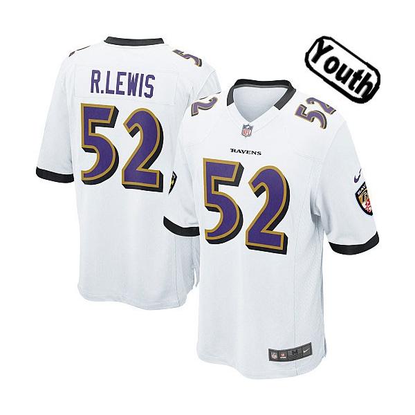 [Sewn-on,Youth]Ray Lewis Baltimore Youth Football Jersey(White)