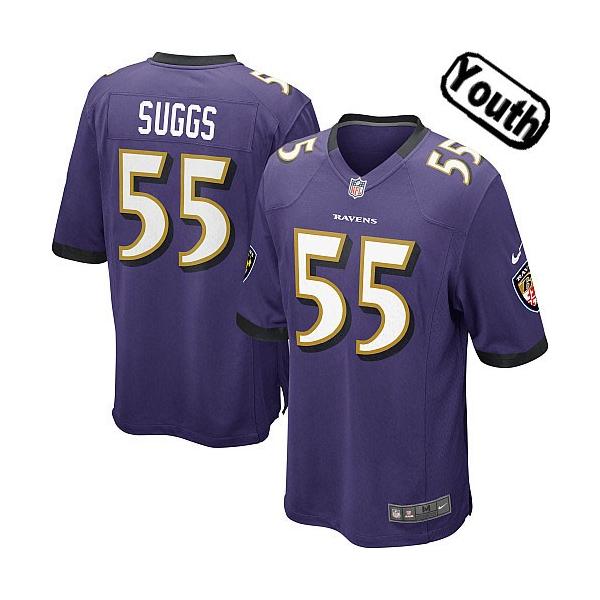 [NEW,Sewn-on]Terrell Suggs Youth Football Jersey - Baltimore #55 SUGGS Jersey (Purple) For Youth/Kid