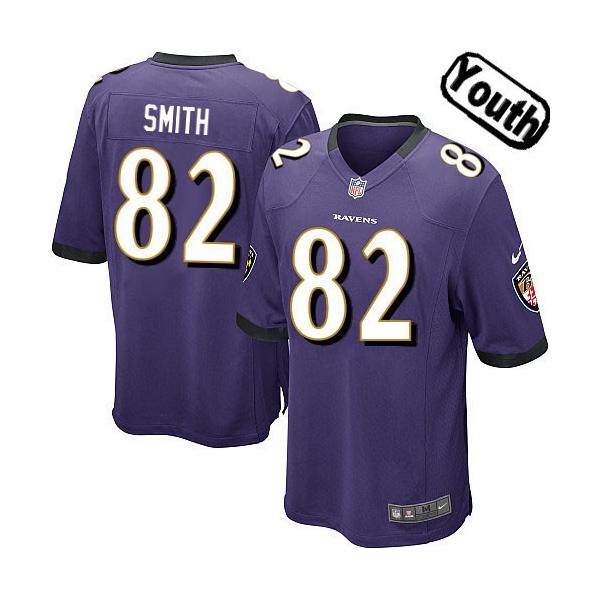 [NEW,Sewn-on]Torrey Smith Youth Football Jersey - Baltimore #82 SMITH Jersey (Purple) For Youth/Kid
