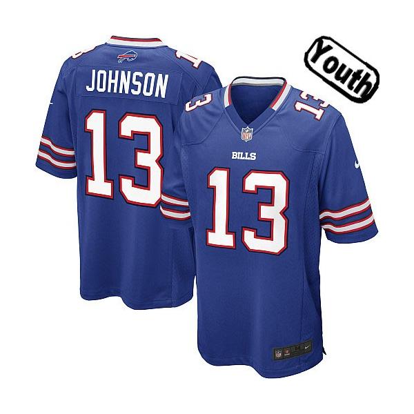 [NEW,Sewn-on]Steve Johnson Youth Football Jersey - Buffalo #13 JOHNSON Jersey (Blue) For Youth/Kid