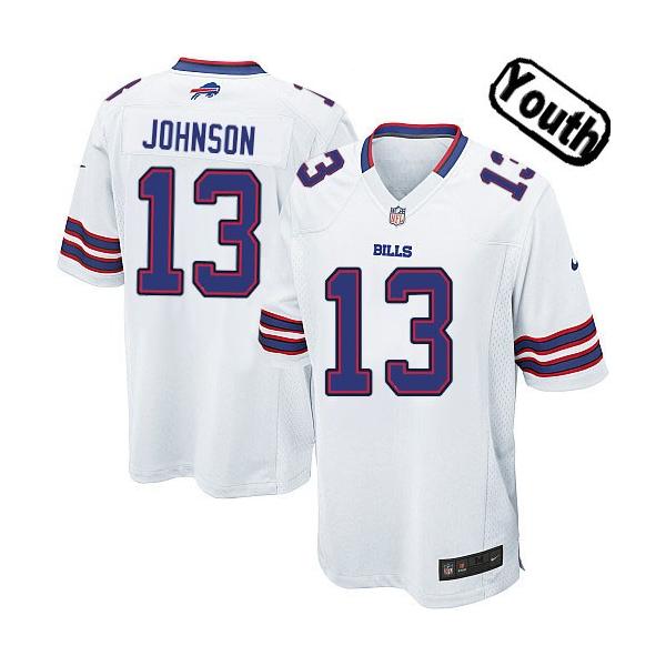 [NEW,Sewn-on]Steve Johnson Youth Football Jersey - Buffalo #13 JOHNSON Jersey (White) For Youth/Kid