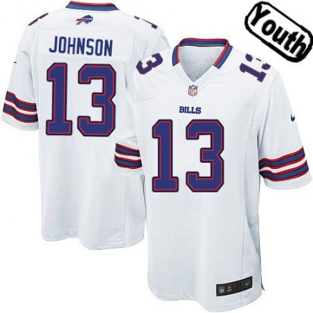 [NEW,Sewn-on]Steve Johnson Youth Football Jersey - Buffalo #13 JOHNSON Jersey (White) For Youth/Kid