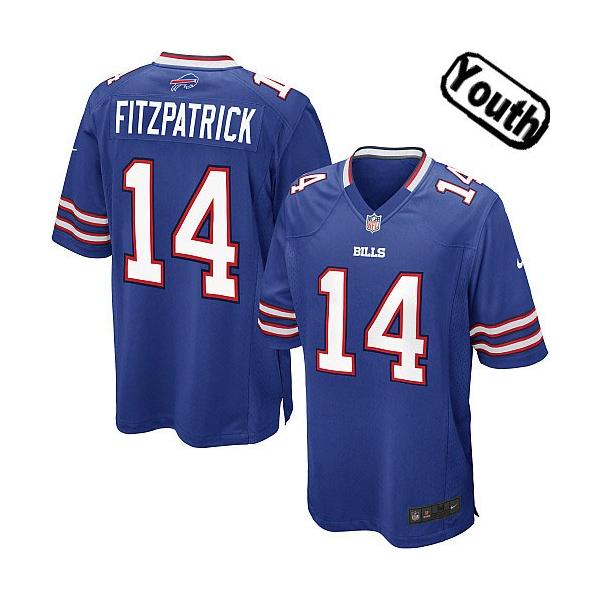 [NEW,Sewn-on]Ryan Fitzpatrick Youth Football Jersey - Buffalo #14 FITZPATRICK Jersey (Blue) For Youth/Kid