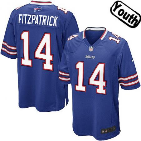 [NEW,Sewn-on]Ryan Fitzpatrick Youth Football Jersey - Buffalo #14 FITZPATRICK Jersey (Blue) For Youth/Kid