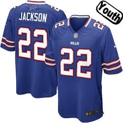 [NEW,Sewn-on]Fred Jackson Youth Football Jersey - Buffalo #22 JACKSON Jersey (Blue) For Youth/Kid