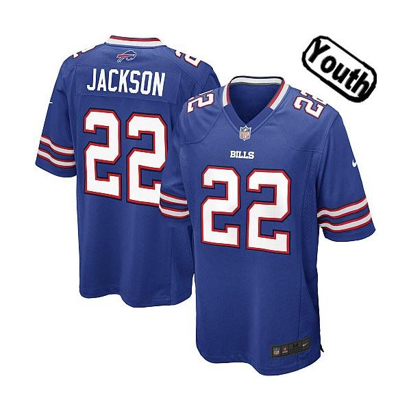 [NEW,Sewn-on]Fred Jackson Youth Football Jersey - Buffalo #22 JACKSON Jersey (Blue) For Youth/Kid