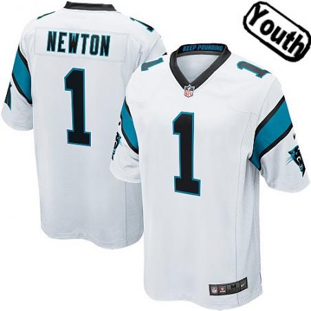 [NEW,Sewn-on]Cam Newton Youth Football Jersey - Carolina #1 NEWTON Jersey (White) For Youth/Kid
