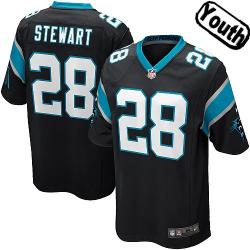 [NEW,Sewn-on]Jonathan Stewart Youth Football Jersey - Carolina #28 STEWART Jersey (Black) For Youth/Kid