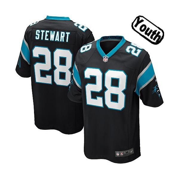 [NEW,Sewn-on]Jonathan Stewart Youth Football Jersey - Carolina #28 STEWART Jersey (Black) For Youth/Kid