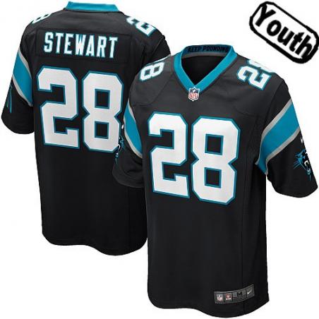 [NEW,Sewn-on]Jonathan Stewart Youth Football Jersey - Carolina #28 STEWART Jersey (Black) For Youth/Kid
