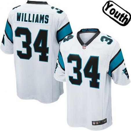 [NEW,Sewn-on]DeAngelo Williams Youth Football Jersey - Carolina #34 WILLIAMS Jersey (White) For Youth/Kid