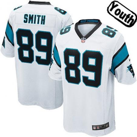 [NEW,Sewn-on]Steve Smith Youth Football Jersey - Carolina #89 SMITH Jersey (White) For Youth/Kid