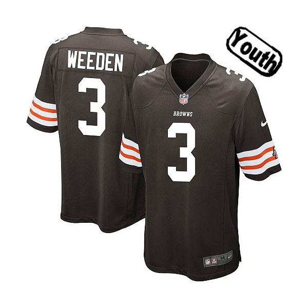 [NEW,Sewn-on]Brandon Weeden Youth Football Jersey - Cleveland #3 WEEDEN Jersey (Brown) For Youth/Kid