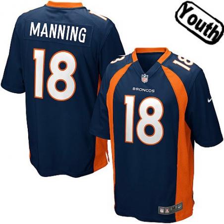 [NEW,Sewn-on]Peyton Manning Youth Football Jersey - Denver #18 MANNING Jersey (Blue) For Youth/Kid