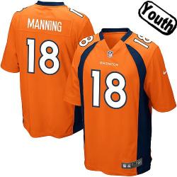 [NEW,Sewn-on]Peyton Manning Youth Football Jersey - Denver #18 MANNING Jersey (Orange) For Youth/Kid