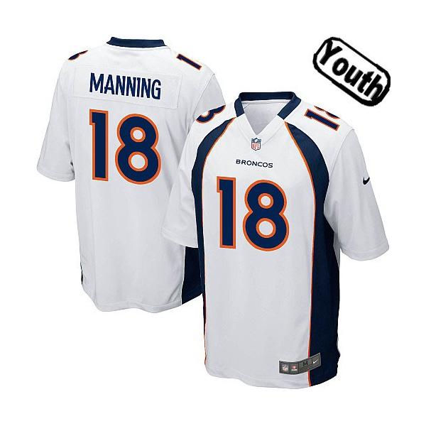 [Sewn-on,Youth]Peyton Manning Denver Youth Football Jersey(White)