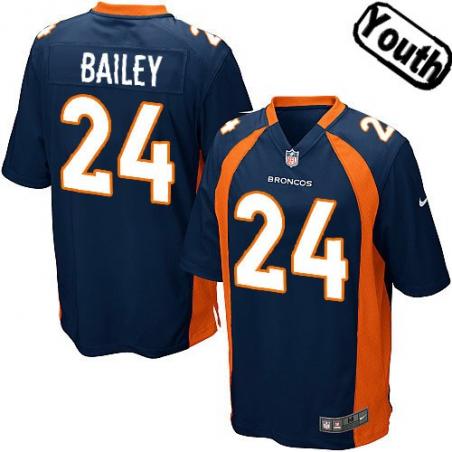 [NEW,Sewn-on]Champ Bailey Youth Football Jersey - Denver #24 BAILEY Jersey (Blue) For Youth/Kid