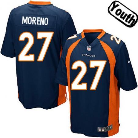 [NEW,Sewn-on]Knowshon Moreno Youth Football Jersey - Denver #27 MORENO Jersey (Blue) For Youth/Kid