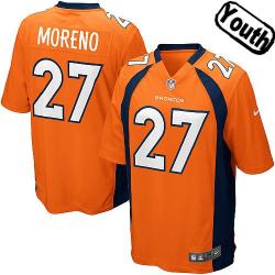 [NEW,Sewn-on]Knowshon Moreno Youth Football Jersey - Denver #27 MORENO Jersey (Orange) For Youth/Kid