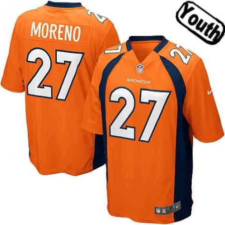 [NEW,Sewn-on]Knowshon Moreno Youth Football Jersey - Denver #27 MORENO Jersey (Orange) For Youth/Kid