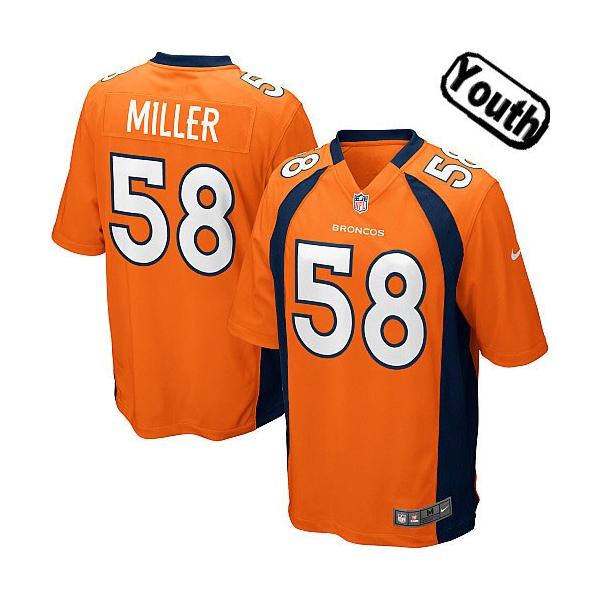 [NEW,Sewn-on]Von Miller Youth Football Jersey - Denver #58 MILLER Jersey (Orange) For Youth/Kid