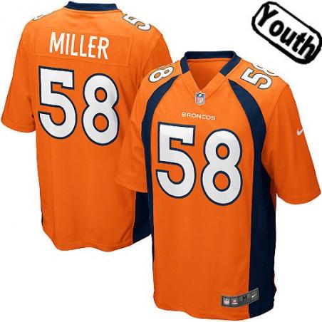 [NEW,Sewn-on]Von Miller Youth Football Jersey - Denver #58 MILLER Jersey (Orange) For Youth/Kid
