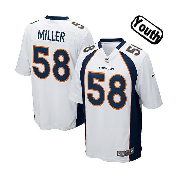 [NEW,Sewn-on]Von Miller Youth Football Jersey - Denver #58 MILLER Jersey (White) For Youth/Kid