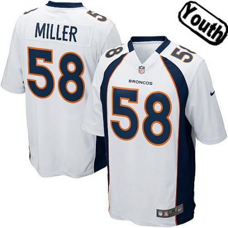 [NEW,Sewn-on]Von Miller Youth Football Jersey - Denver #58 MILLER Jersey (White) For Youth/Kid