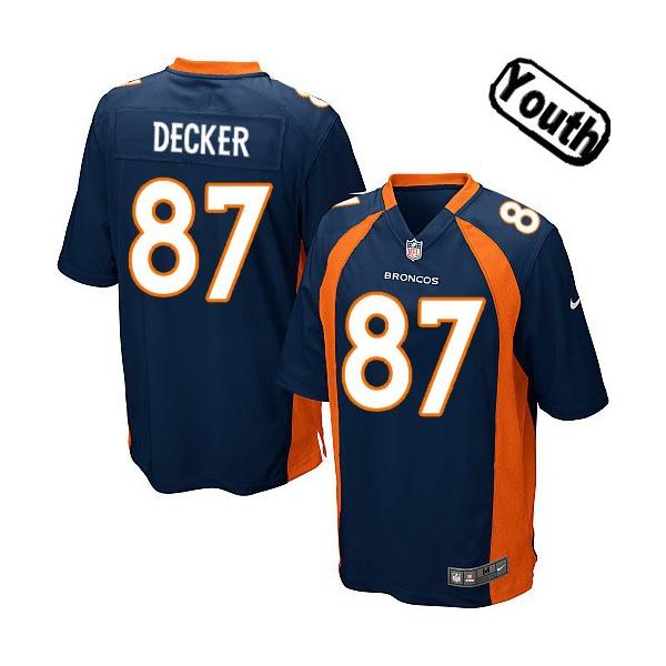 [NEW,Sewn-on]Eric Decker Youth Football Jersey - Denver #87 DECKER Jersey (Blue) For Youth/Kid