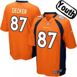 [NEW,Sewn-on]Eric Decker Youth Football Jersey - Denver #87 DECKER Jersey (Orange) For Youth/Kid
