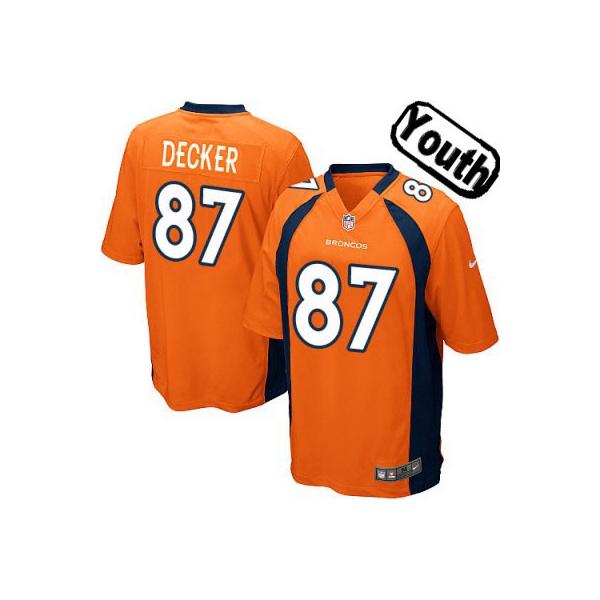 [NEW,Sewn-on]Eric Decker Youth Football Jersey - Denver #87 DECKER Jersey (Orange) For Youth/Kid