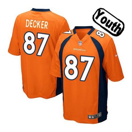 [NEW,Sewn-on]Eric Decker Youth Football Jersey - Denver #87 DECKER Jersey (Orange) For Youth/Kid