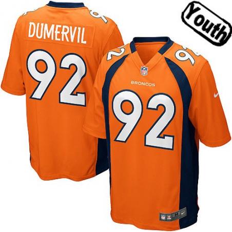 [NEW,Sewn-on]Elvis Dumervil Youth Football Jersey - Denver #92 DUMERVIL Jersey (Orange) For Youth/Kid