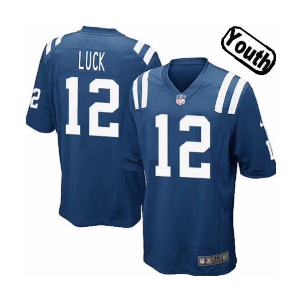 [NEW,Sewn-on]Andrew Luck Youth Football Jersey - Indianapolis #12 LUCK Jersey (Blue) For Youth/Kid