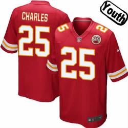 [NEW,Sewn-on]Jamaal Charles Youth Football Jersey - KC #25 CHARLES Jersey (Red) For Youth/Kid