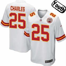 [NEW,Sewn-on]Jamaal Charles Youth Football Jersey - KC #25 CHARLES Jersey (White) For Youth/Kid