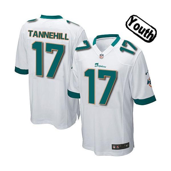 [NEW,Sewn-on]Ryan Tannehill Youth Football Jersey - Miami #17 TANNEHILL Jersey (White) For Youth/Kid