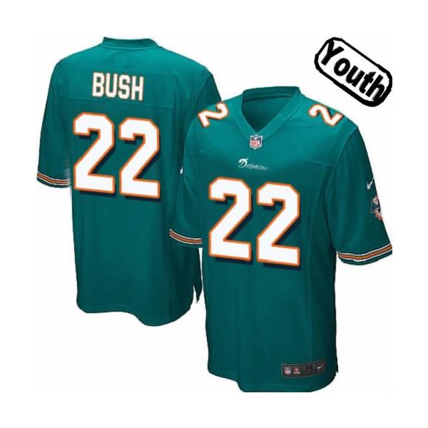 [NEW,Sewn-on]Reggie Bush Youth Football Jersey - Miami #22 BUSH Jersey (Green) For Youth/Kid