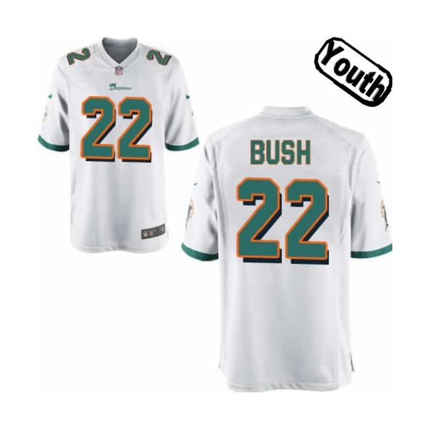 [NEW,Sewn-on]Reggie Bush Youth Football Jersey - Miami #22 BUSH Jersey (White) For Youth/Kid