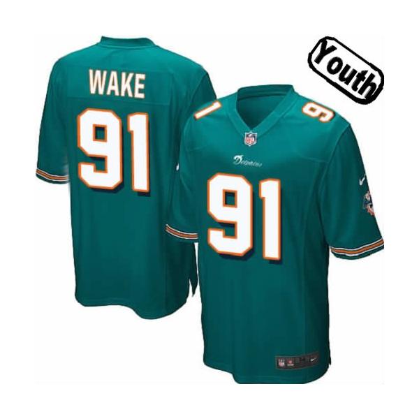 [NEW,Sewn-on]Cameron Wake Youth Football Jersey - Miami #91 WAKE Jersey (Green) For Youth/Kid