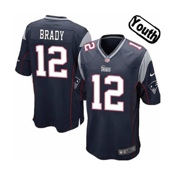 [NEW,Sewn-on]Tom Brady Youth Football Jersey - New England #12 BRADY Jersey (Blue) For Youth/Kid