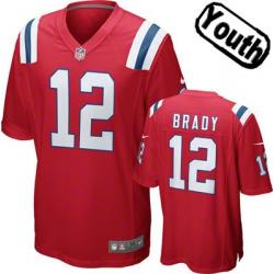 [NEW,Sewn-on]Tom Brady Youth Football Jersey - New England #12 BRADY Jersey (Red) For Youth/Kid