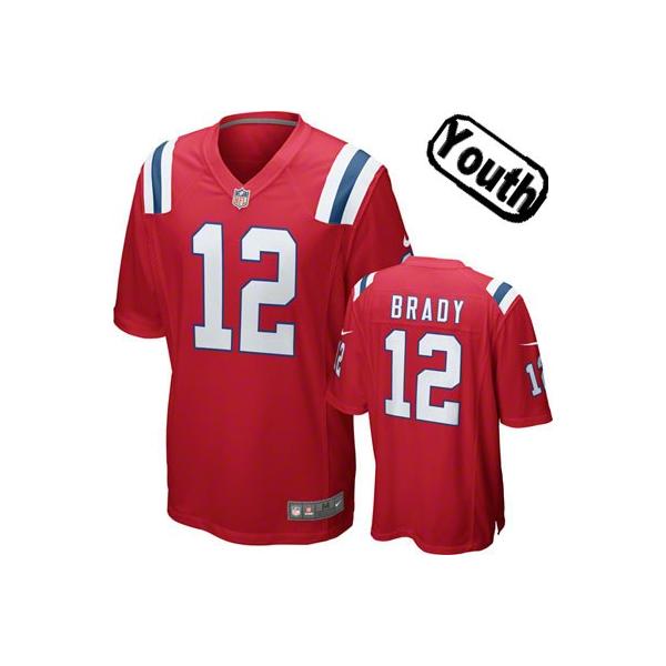 [NEW,Sewn-on]Tom Brady Youth Football Jersey - New England #12 BRADY Jersey (Red) For Youth/Kid