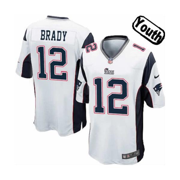[NEW,Sewn-on]Tom Brady Youth Football Jersey - New England #12 BRADY Jersey (White) For Youth/Kid