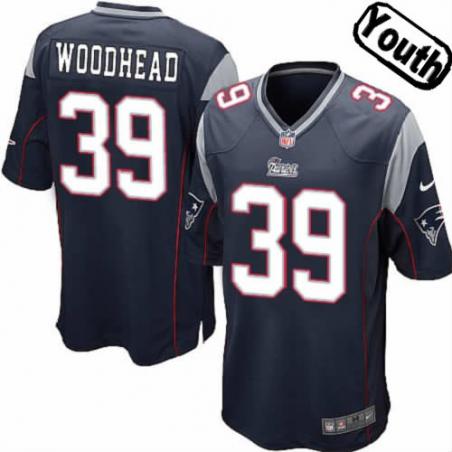 [NEW,Sewn-on]Danny Woodhead Youth Football Jersey - New England #39 WOODHEAD Jersey (Blue) For Youth/Kid