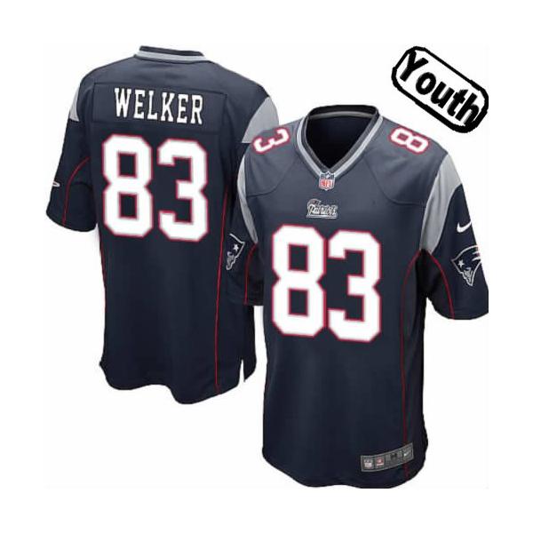 [NEW,Sewn-on]Wes Welker Youth Football Jersey - New England #83 WELKER Jersey (Blue) For Youth/Kid