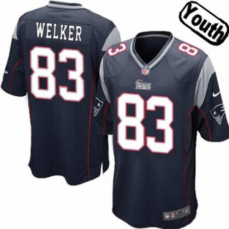 [NEW,Sewn-on]Wes Welker Youth Football Jersey - New England #83 WELKER Jersey (Blue) For Youth/Kid