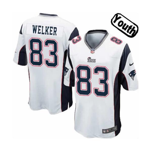 [NEW,Sewn-on]Wes Welker Youth Football Jersey - New England #83 WELKER Jersey (White) For Youth/Kid