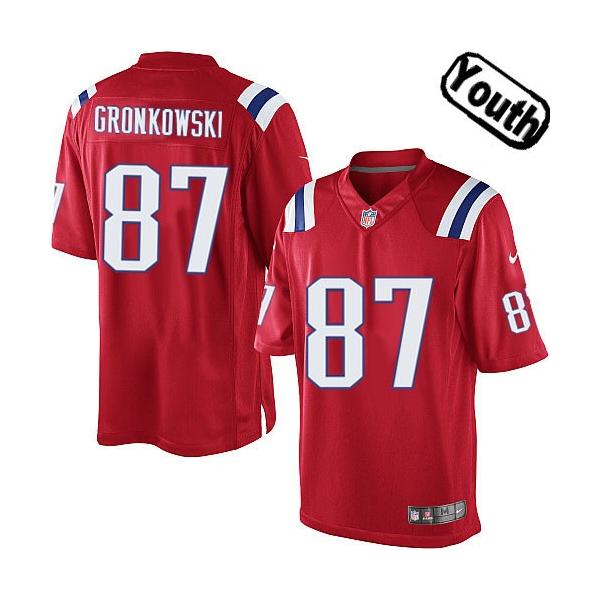 [NEW,Sewn-on]Rob Gronkowski Youth Football Jersey - New England #87 GRONKOWSKI Jersey (Red) For Youth/Kid