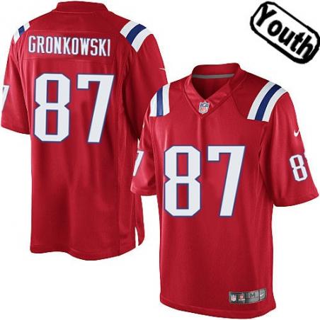 [NEW,Sewn-on]Rob Gronkowski Youth Football Jersey - New England #87 GRONKOWSKI Jersey (Red) For Youth/Kid